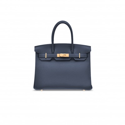 HERMES BIRKIN 30 TOGO LEATHER BLUE GOLD BUCKLE BAG BK3076EPGPO (30*20*13cm)